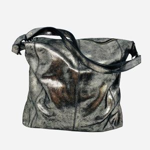 Anthropologie Silver Shiny Leather Bag